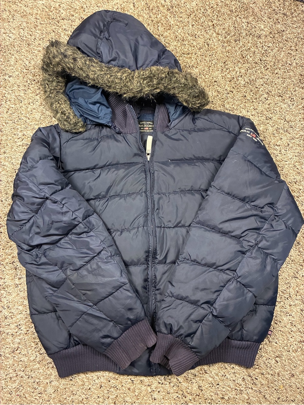 VTG Polo Ralph Lauren Jeans Quilted Down Hooded Bomber Puffer Jacket